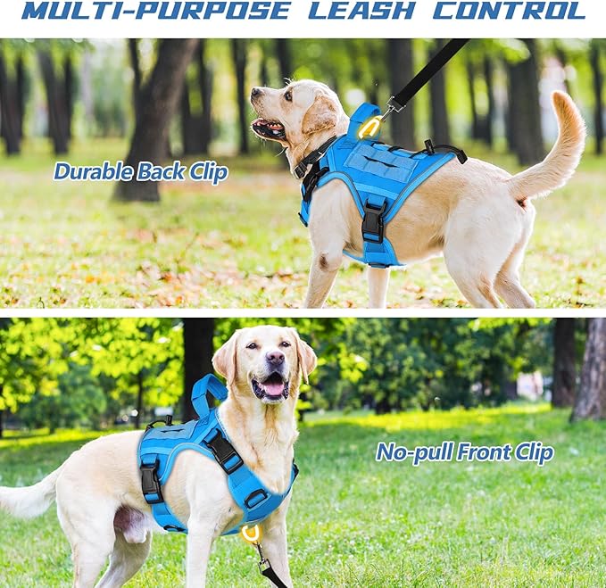 WINGOIN Blue Tactical Dog Harness for Large Medium Dogs No Pull Adjustable Pet Harness with Handle Reflective K9 Military Service Dog Vest for Walking Hiking Training (M) - PAWPICO