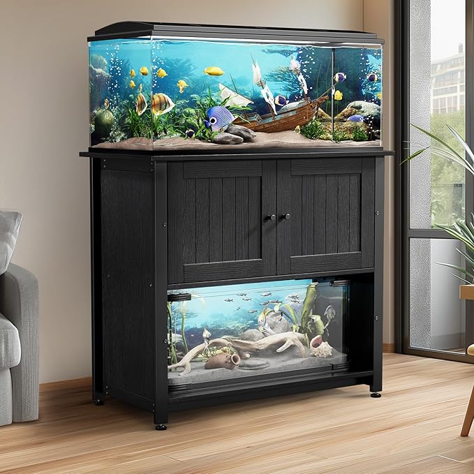 Tatub 40-50 Gallon Fish Tank Stand with Cabinet, Metal Aquarium Stand for Accessories Storage, Reptile Tank Turtle Terrariums Table Bearable 1000LBS, Accommodates 2 Aquariums Tatub
