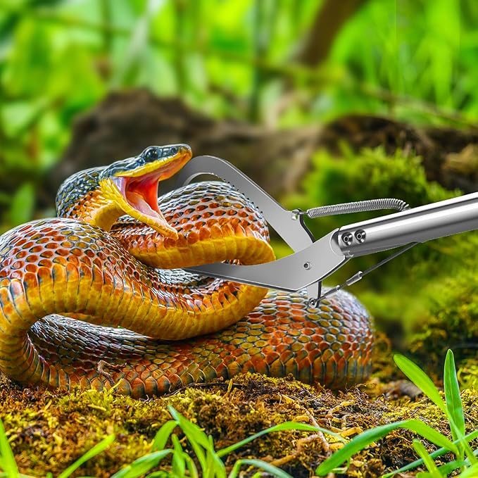 IC ICLOVER Snake Tongs, Upgrade 60 Inch Extra Long Snake Grabber Professional Heavy Duty Reptile Rattle Snake Catcher Wide Jaw Handling Tool with Lock, Non-Slip Grip Handle ICICLOVER