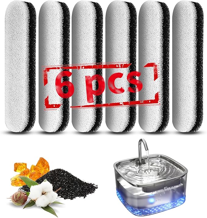Cat Water Fountain Filters, 6 Packs/Box Replacement Filters for MAILOFY WF220 Automatic Cat Water Fountain 75oz/2.2L, Activated Carbon 3-layer Filtration to Purify Water and Remove Odors - PAWPICO