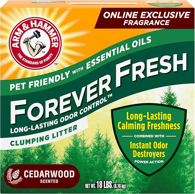 Arm & Hammer Forever Fresh Clumping Cat Litter Cedarwood, MultiCat 18lb, Pet Friendly with Essential Oils, (Pack of 1) - PAWPICO