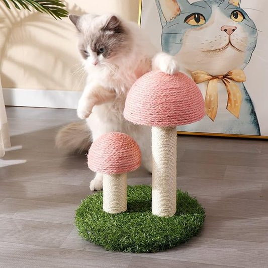 Cat Scratching Post - Mushroom Cat Scratcher Featuring with Natural Sisal Caps Scratch Pole and Sturdy Base for Kittens & Small Cats - Pink - PAWPICO