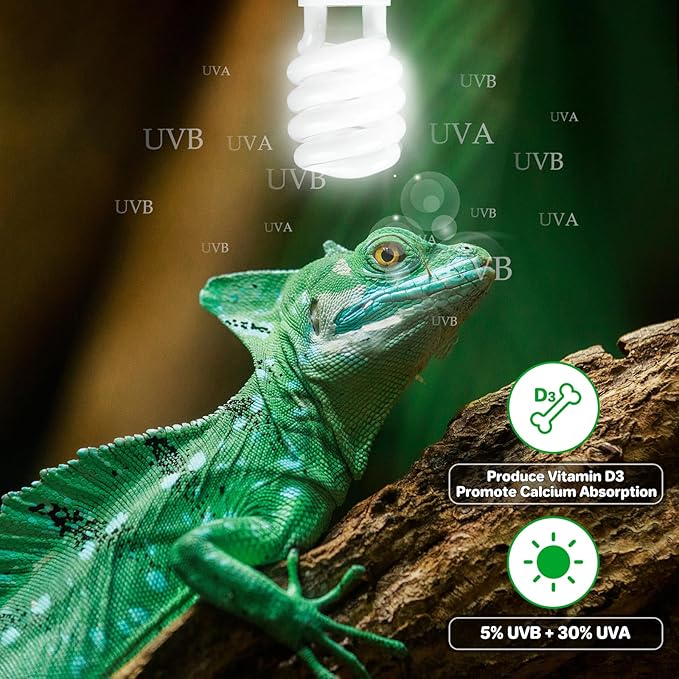 LUCKY HERP UVA UVB Reptile Light 5.0, Tropical UVB 100 Compact Fluorescent Lamp, UVB Light for Reptiles 23W, UVA UVB Reptile Light Bulb, UVB Bulb for Reptiles Chameleons Lizards Tortoises Snakes LUCKYHERP
