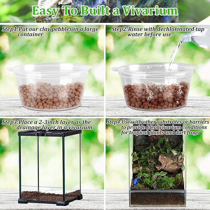 Riare 10LBS Expanded Clay Balls Terrarium Substrate for Reptiles - 100% Organic Lightweight Clay Pebbles Substrate Frogs False Bottom Substrate, Bioactive Terrarium Substrate for Drainage and Moisture Riare