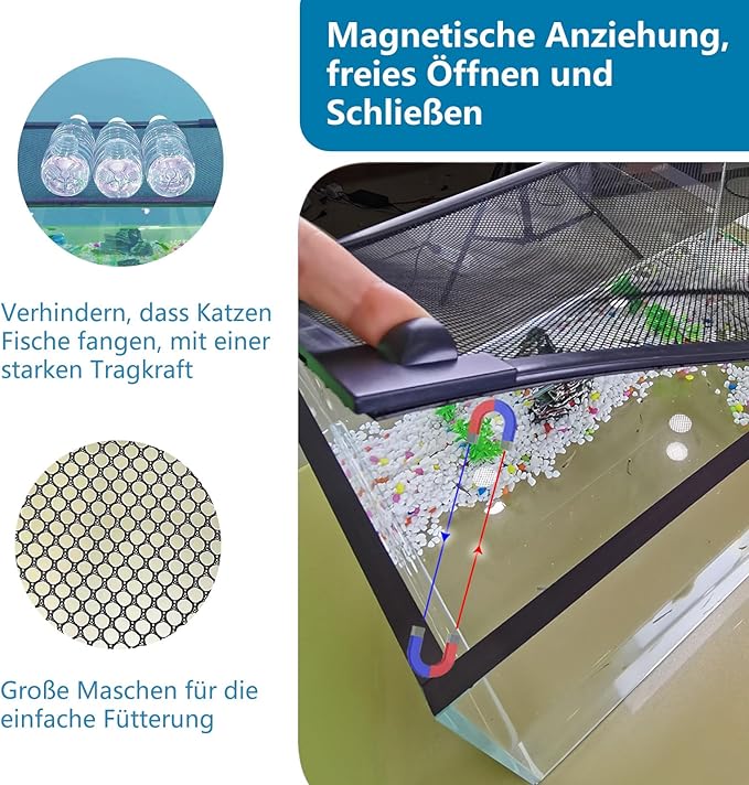 DIY Magnetic Fish Tank lid Cover Protective net 37''X18'' Keep Fish from Jumping Out Prevent Fish, Reptiles, Turtles, etc., from Escaping… JOOFAN