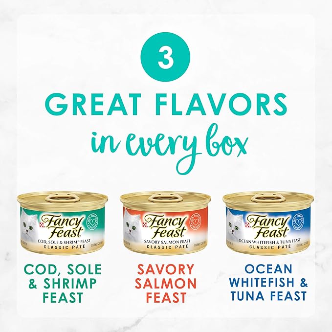 Purina Fancy Feast Seafood Classic Pate Collection Grain Free Wet Cat Food Variety Pack - (Pack of 24) 3 oz. Cans - PAWPICO