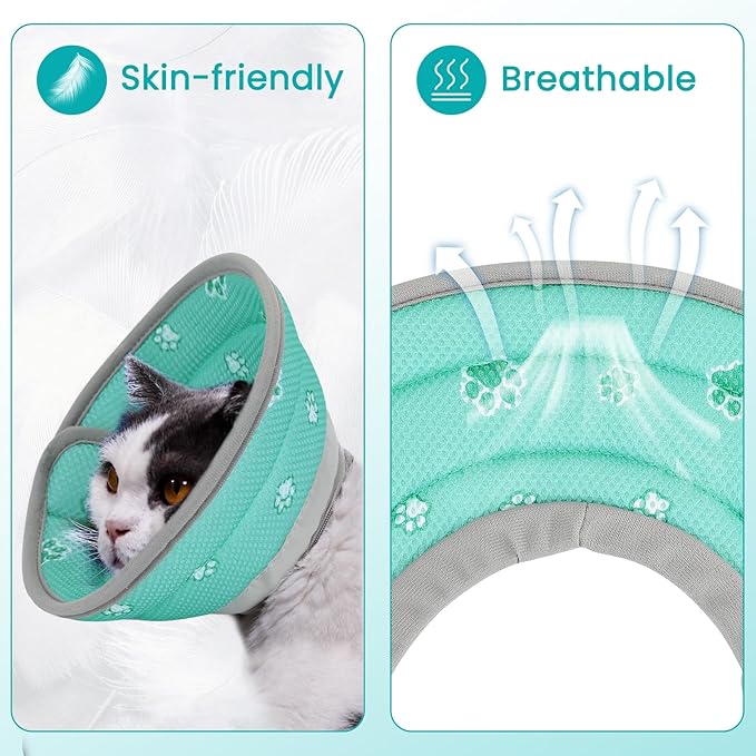 Cat Cone Collar Soft, Cat Recovery Collar Stop Licking After Surgery, Kitten Elizabethan Collar, Adjustable, Lightweight, Comfortable - Green, S IDOGCHEW