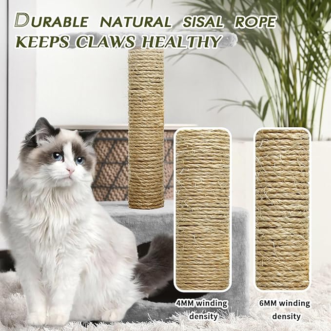 Cat Natural Sisal Rope 1/4 Inch 6mm 164-Feet for Cat Scratching Post Tree Tower Replacement Repair and Replace, DIY Hemp Twine Rope for Cat Scratching Furniture Window Perch and Crafts Gardening - PAWPICO