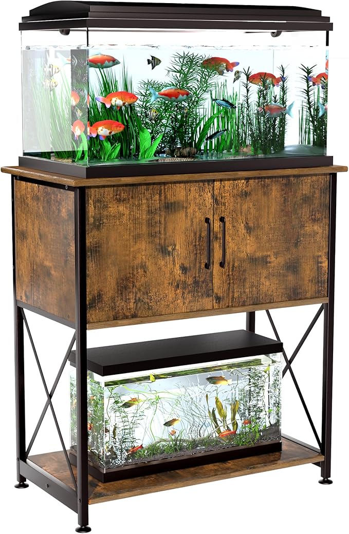 20-29 Gallon Aquarium Stand Metal Frame Fish Tank Stand with Cabinet Storage, for 20 Gallon Long Aquarium,30.7" L*16.5" W Tabletop,330LBS Capacity Rustic Brown and Black PG01YGN Herture