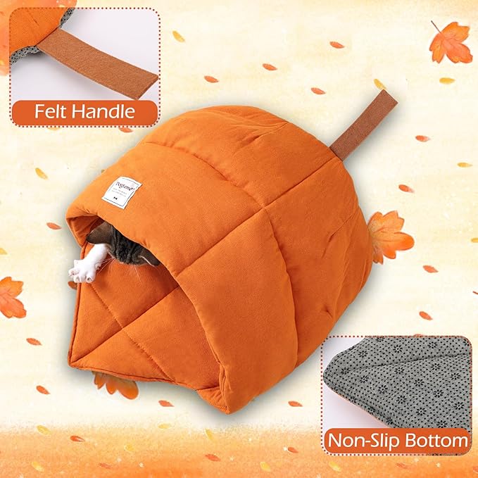 Cat Sleeping Bag,Cozy Cat Bed Cave Leaf Nest,Linen Fabric Pet Cuddle Zone,Covered Hide Warm Burrowing Soft Durable Washable Cat Bed for Indoor Puppy and Kitten(Maple Leaf Orange) - PAWPICO