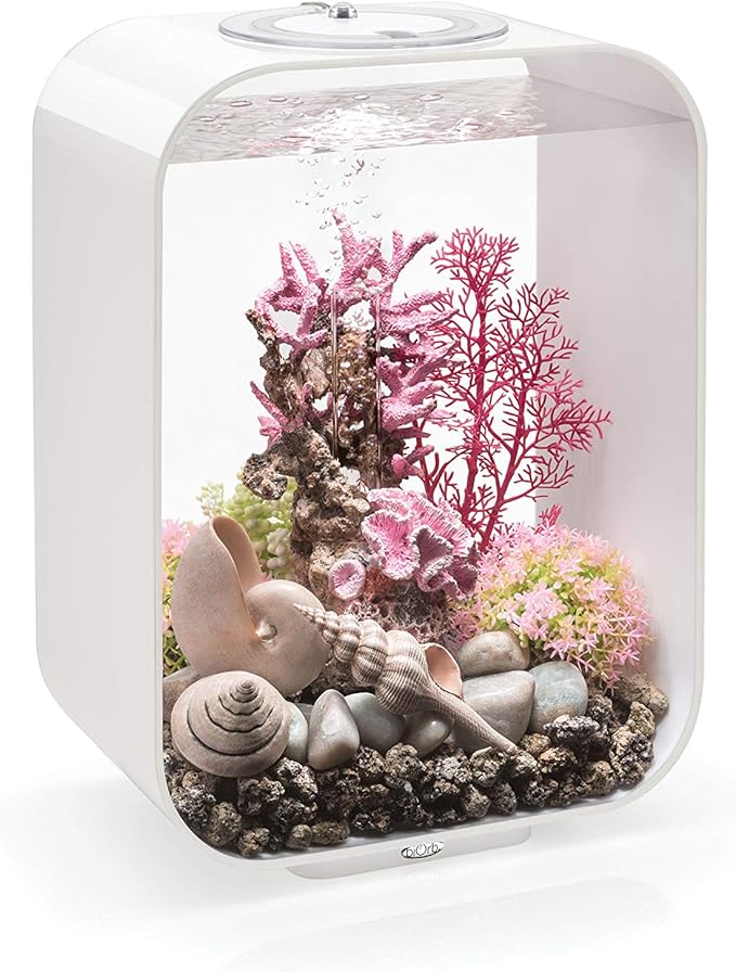 biOrb Life 15 Acrylic 4-Gallon Aquarium with White LED Lights Modern Compact Tank for Tabletop or Desktop Display, White biOrb