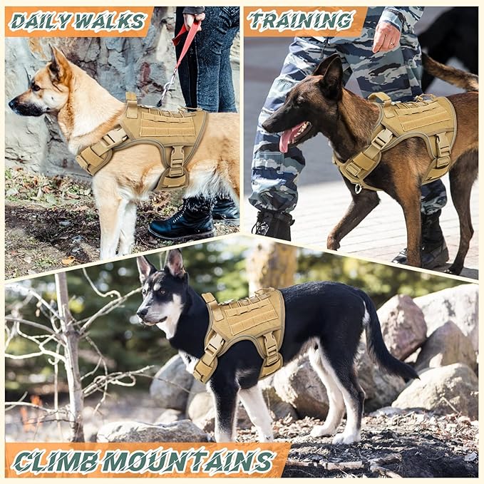 Tactical Dog Harness Vest with Handle for Large Medium Dogs No Pull Adjustable Reflective K9 Military Service Pet Harnesses for Walking Hiking Training (M) - PAWPICO