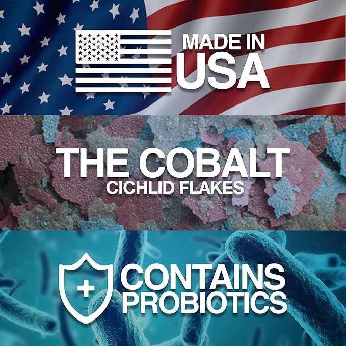 Cobalt Aquatics Cichlid Flakes 16oz - Probiotic Formula for Growth, Color & Health - Blue Flakes for Digestive & Immune Support - for Clear Aquariums COBALTAQUATICS