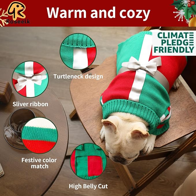 Dog Christmas Sweater for X-Large Size Dog - Puppy Gift Medium Large Warm Santa Clothes in Winter, Turtleneck Pullover Design for Boy Girl Pet, Doggies, Cat, Weiner Bulldog Beagles(XL, Xmas) - PAWPICO