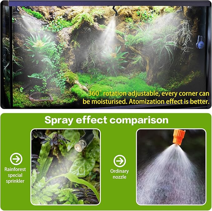 Reptile Smart Mister, Reptile Humidifiers Misting System Automatic with Timer, Terrariums Humidifier with 360°Adjustable Misting Nozzles, Spray Kit for Rainforest Plants Amphibian MYGIIKAKA