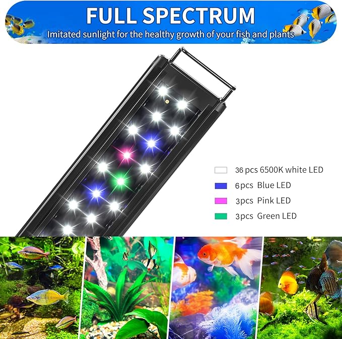 AQUANEAT LED Aquarium Light for 24 to 30 Inch Fish Tank, Auto On Off with Timer, Full Spectrum, Adjustable Brightness, Daylight Moonlight Mode, for Fresh Water Low-to-Mid Light Plants Aquaneat