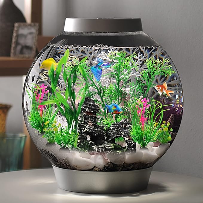 Fish Tank Accessories Aquarium Decorations Plants, 9pcs Green Fish Tank Decorations Plants and Cave Rock Decoration Decor Set, Aquarium Decor Plastic Plants PAWPICO