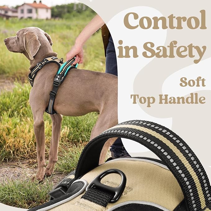 rabbitgoo Dog Harness Medium Sized, No Pull Pet Harness with 3 Buckles, Adjustable Soft Padded Pooch Vest with Instant Control Handle, Easy Walking Reflective Pet Vest for Medium Dogs, Beige, M rabbitgoo