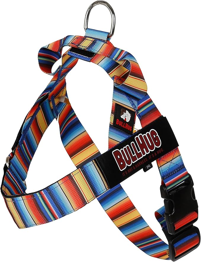 BULLHUG Harness – Made for Larger Chested Dogs Like English Bulldogs, French Bulldogs, Pugs & More. Stops Dogs from Pulling & Choking on Walks (Fiesta, Small) BULLHUG