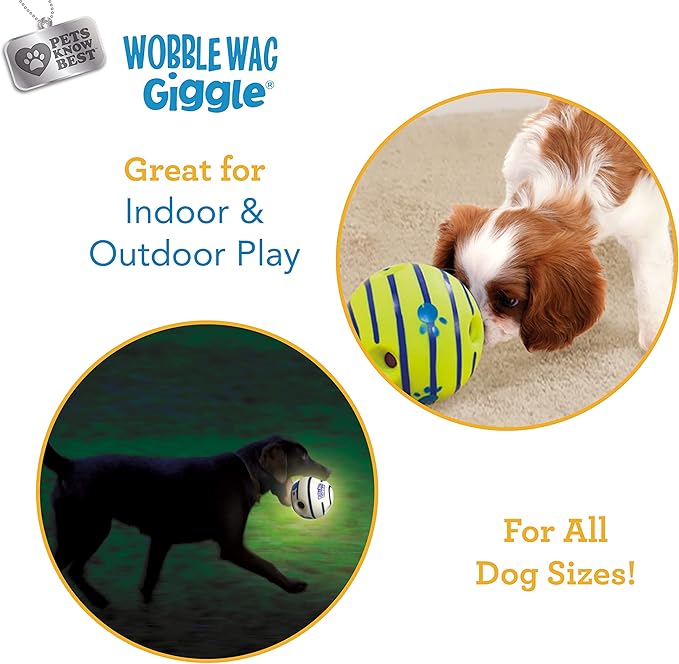 Wobble Wag Giggle Ball 2 Pack- Interactive Dog Toy, Fun Giggle Sounds When Rolled or Shaken, Pets Know Best, 1 Original & 1 Glow in The Dark Ball - PAWPICO