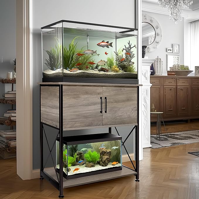 20-29 Gallon Aquarium Stand Metal Frame Fish Tank Stand with Cabinet Storage, for 20 Gallon Long Aquarium,30.7" L*16.5" W Tabletop,330LBS Capacity Grey PG01YGZ Herture