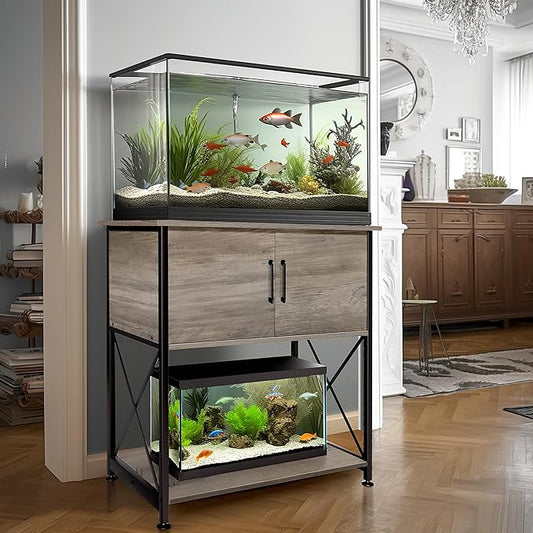 20-29 Gallon Aquarium Stand Metal Frame Fish Tank Stand with Cabinet Storage, for 20 Gallon Long Aquarium,30.7" L*16.5" W Tabletop,330LBS Capacity Grey PG01YGZ Herture