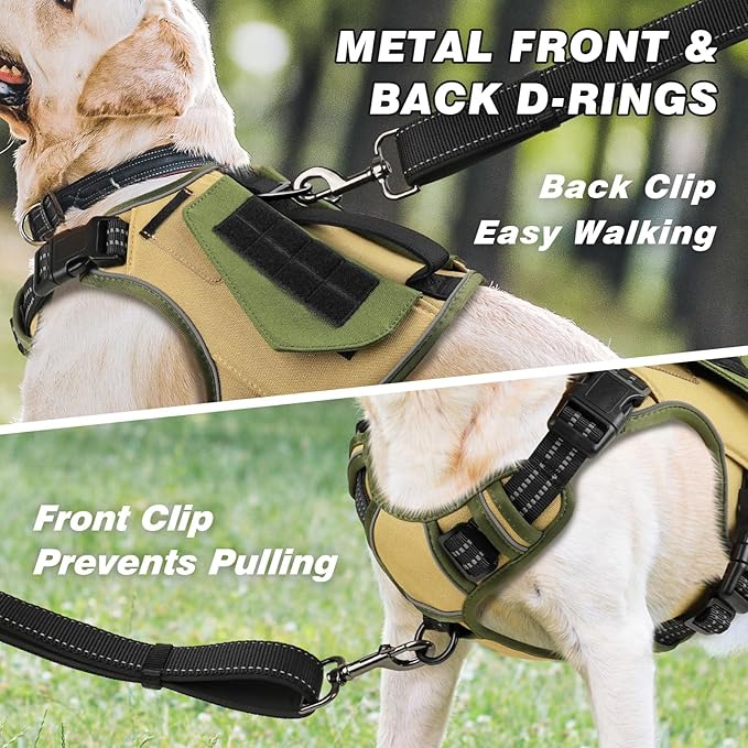 WINGOIN Tactical Dog Harness for Extra Large Dogs, No Pull Harness with Handle Pockets Poop Bag, Reflective Dog Vest, Military Service Heavy Duty Big Dog Harness for Walking Hiking Training, Khaki, XL WINGOIN
