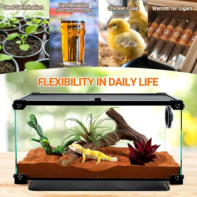 REPTI ZOO 8" X 12" Reptile Heat Pad 24W Fast Heating Pad with Adjustable Thermostat Reptile Heat Mat for Turtles/Hermit Crabs/Bearded Dragons/Leopard Geckos/Snakes/Lizards, and Seed Germination REPTIZOO