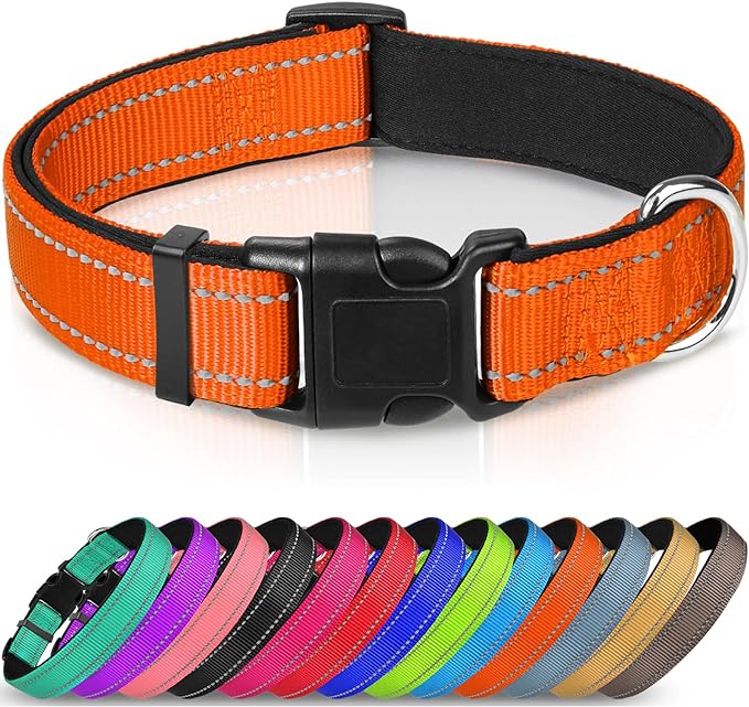Joytale Dog Collar,Soft Neoprene Padded Breathable Nylon Pet Collar Adjustable for Large Dogs,Orange,L - PAWPICO