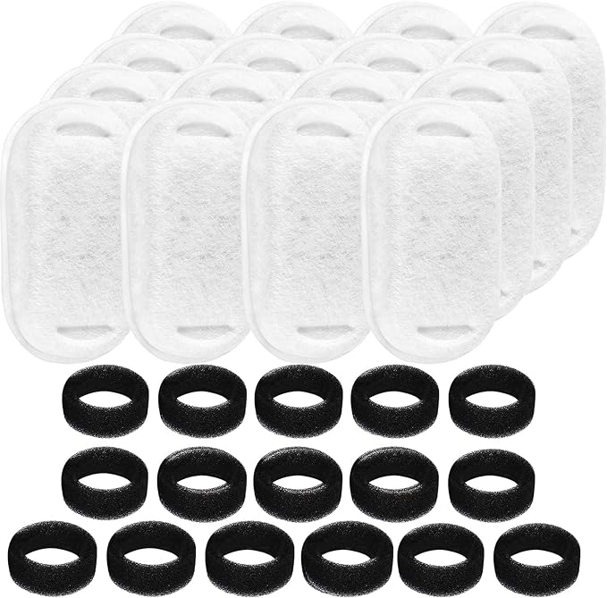 32 Pcs-Cat Fountain Filters with Sponges, Pet Replacement Filters for Stainless Steel 108oz/3L, 67oz/2L Pet Fountain (16 Carbon Filters + 16 Sponges) - PAWPICO
