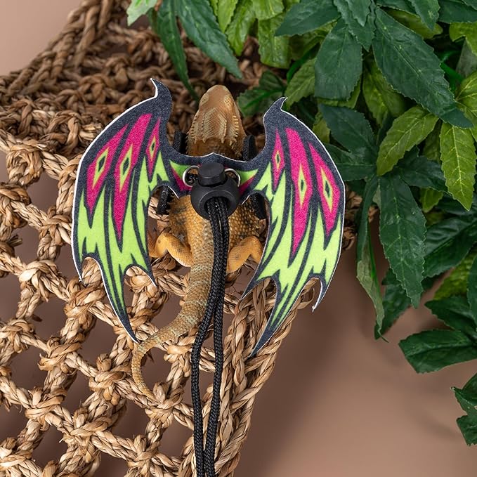 2 Pack Bearded Dragon Lizard Harness Leash Set, Adjustable Reptile Lizard Leashes with Adorable Dinosaur Wing for Geckos, Chameleon, Lizard COMSUN