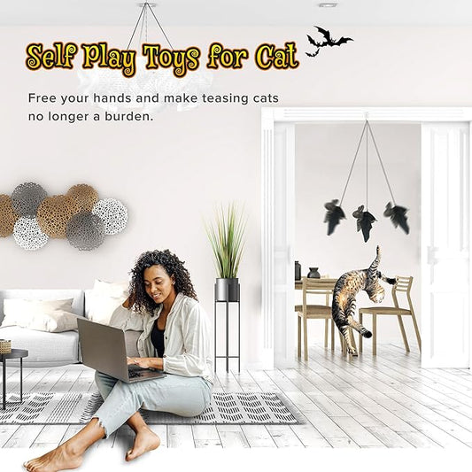 LEWISER Cat Toys, Rechargeable Intelligent Flapping Bat, Suitable for Cat Teaser Stick, Halloween Hanging Interactive Cat Toys for Indoor Cats Chase Exercise, Vivid Chirping, 3 Modes - PAWPICO