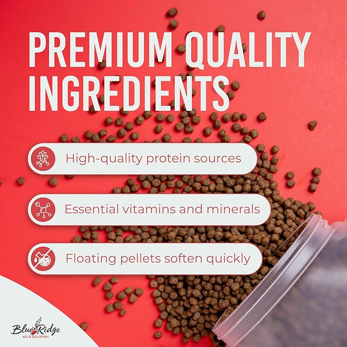 Blue Ridge Koi Fish Food 4.5lb - Koi Food 3/16” Platinum Pro Formula Goldfish Food, Premium Fish Food for Ponds, Floating Pond Pellets Fish Food BlueRidgeFishHatchery