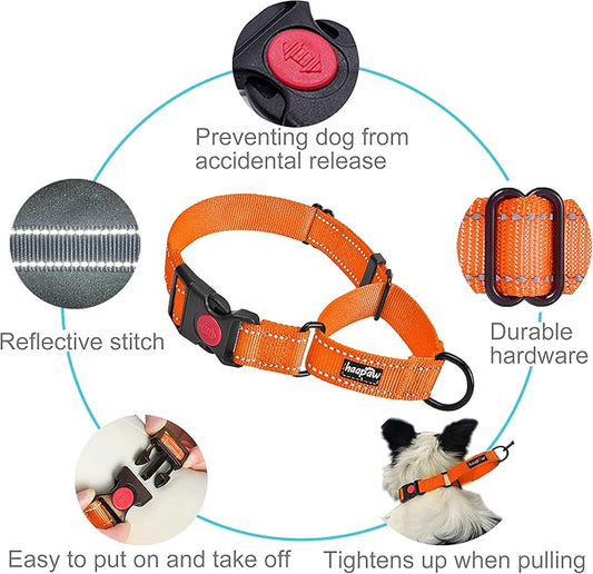 haapaw 2 Packs Martingale Dog Collar with Quick Release Buckle Reflective Dog Training Collars for Small Medium Large Dogs (Collar+Collar, L Neck 17"-21", Orange, 1+1 Packs) haapaw