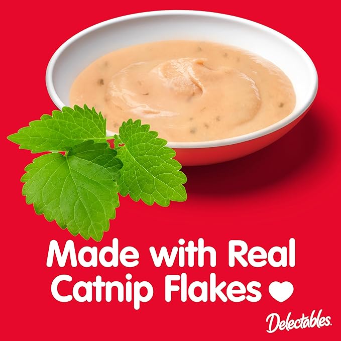 Delectables Squeeze Up Creamy Squeezable Puree, Lickable Wet Cat Treats, Grain Free, No Added Fillers, No By-Products, No Added Preservatives, 0.5 Ounces Tube Chicken with Catnip, 32 Tubes Total Hartz