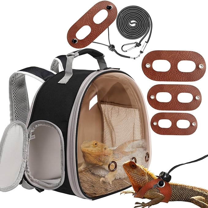 Bearded Dragon Travel Backpack with Harness and Leash Set,Lizard Backpack Travel Carrier,Space Capsule Clear Bubble Window Astronaut Reptile Carrier Backpack, Airline Approved WEVONIGU