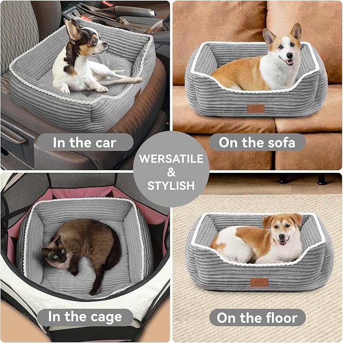 Rectangle Cat Dog Bed for Large Medium Small Pets Indoor Outdoor Machine Washable Sleeping Sofa Non-Slip Bottom Soft Puppy Bed Durable Orthopedic Calming Pet Cuddler (Large, Grey) - PAWPICO