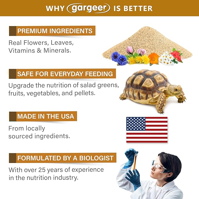 2oz Desert/Grassland Tortoise Food Supplement, Flower Salad Mix Topper. Supercharge Appetite, Health & Immune System. Complete Diet, Rich with Vitamins, Made in The USA. Enjoy! Gargeer