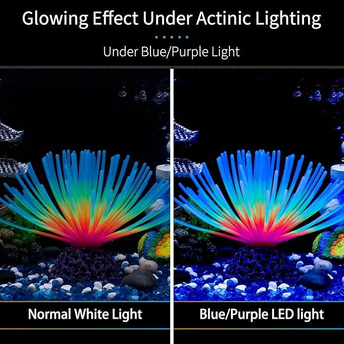 Uniclife Aquarium Imitative Iridescent Blue Sea Urchin Ball Artificial Silicone Ornament with Glowing Effect for Fish Tank Landscape Decoration UnicLife