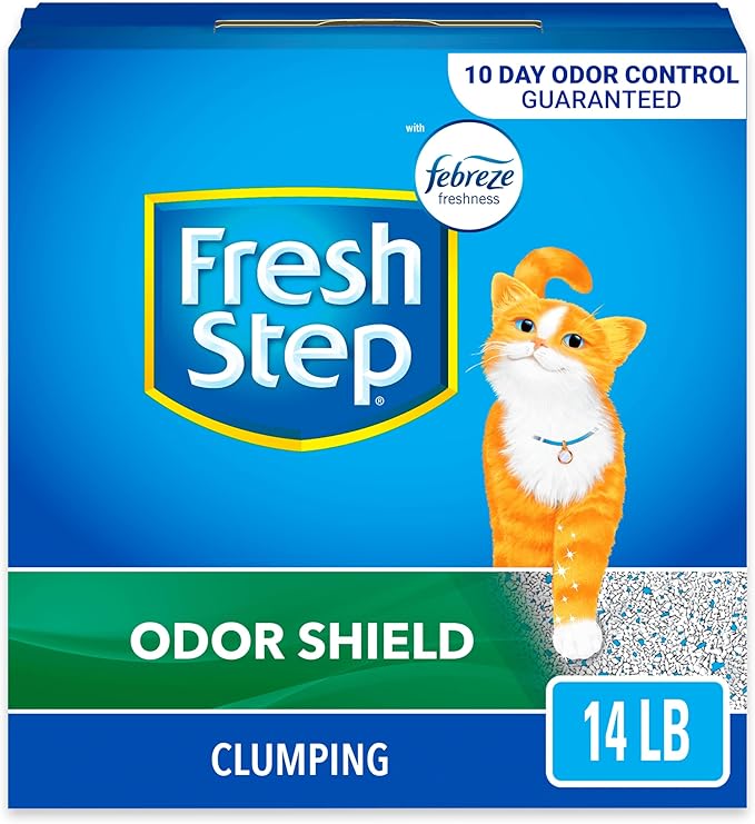 Fresh Step Odor Shield Clumping Litter With Febreze Freshness, Continuous Cat Litter Odor Eliminator, 14 lb. Box - PAWPICO