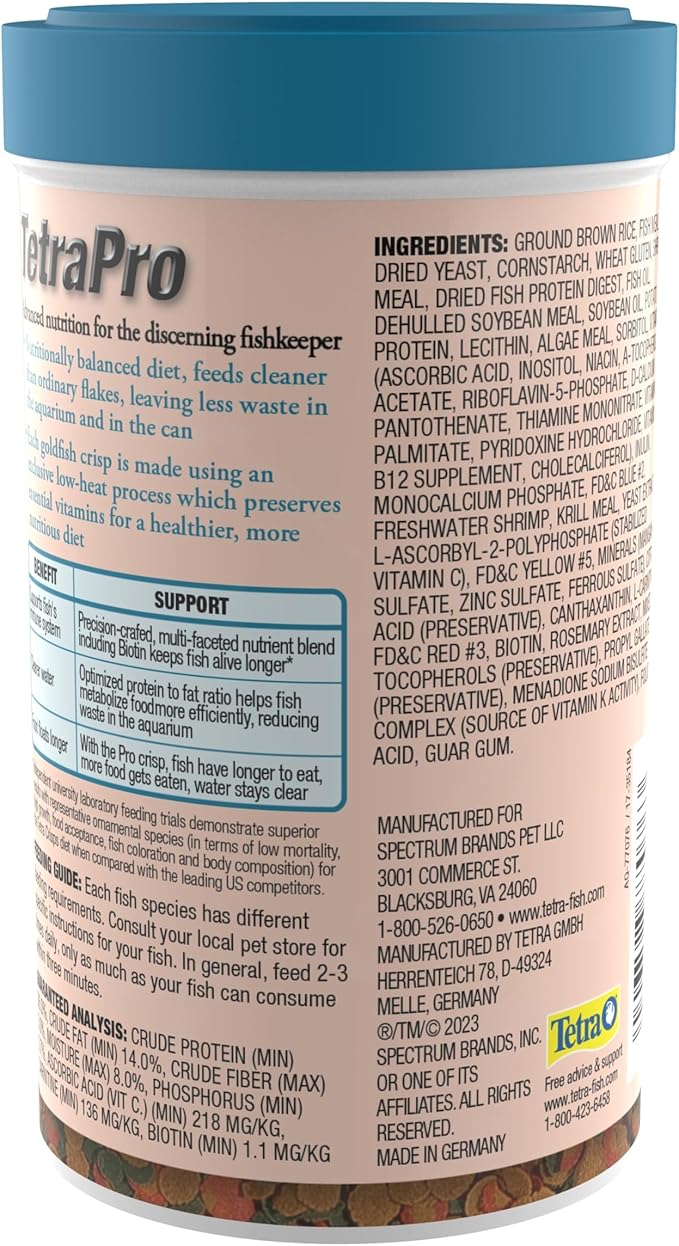 Tetra TetraPro Goldfish Crisps Fish Food, enhanced with biotin for optimal health, 3.03 oz Tetra