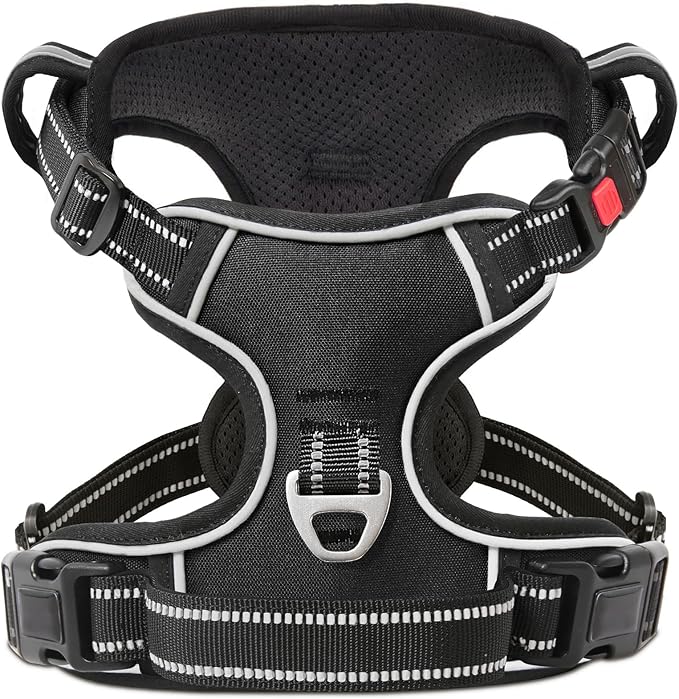Timos Dog Harness, No-Pull Pet Harness with 2 Leash Clips, Adjustable Soft Padded Dog Vest, Reflective Outdoor Pet Oxford Vest with Easy Control Handle Black Timos