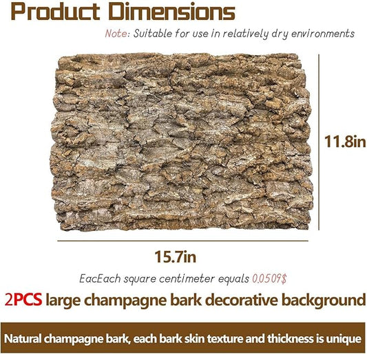 2PCS Cork Terrarium Background 15.7x11.8in Natural Cork Large Bark Backdrop Reptile Climbing Mat Habitat Decor for Spider Lizard Chamelon Turtle Beared Dragon Hamiledyi