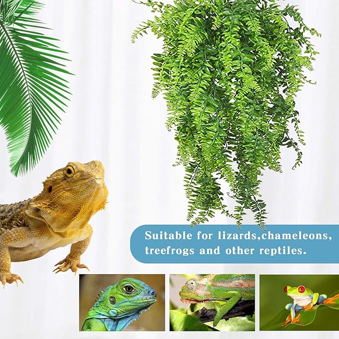 Tfwadmx Crested Gecko Tank Accessories 5Pcs Reptile Vines Plants Flexible Jungle Climbing Vine Gecko Coconut Coco Shell Hut Terrarium Plastic Plant Habitat Decor for Snake,Lizard,Hermit Crab Tfwadmx