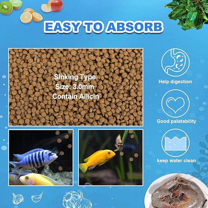 Cichlid Fish Food - All Natural Sinking Carnivore Pellets for Large Cichlid Tropical Fish Rich in Protein for Cichlid'S Color Enhancing Healthy Development and Cleaner Water yizeril