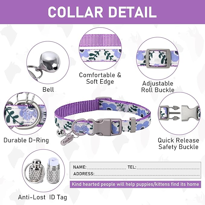 GAMUDA Small Dog Harness Collar and Leash Set, Step in No Chock No Pull Soft Mesh Adjustable Dog Vest Harnesses Plaid Reflective for Dogs Puppy Cats Kitten Rabbit (Purple Flower, L) GAMUDACollarsCollection