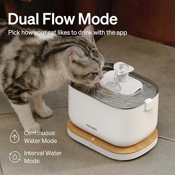 PETLIBRO App Monitoring Cat Water Fountain, 2.5L/84oz Dockstream Pet Water Fountains for Cats Indoor, Automatic Cat Water Dispenser for Drinking with 2.4G Wi-Fi, Smart Fountain, Stainless Steel Tray - PAWPICO