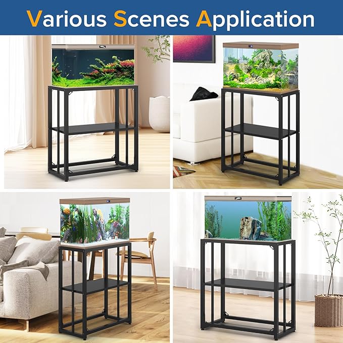 Fish Tank Stand 10-15 Gallon, Metal Aquarium Stand, 24.8" L x 9.2" W*30.1”H Double-Layer Storage Design, Suitable for Home Office Use, 660LBS Capacity,Black (Tank not Included) TOCRETOARE