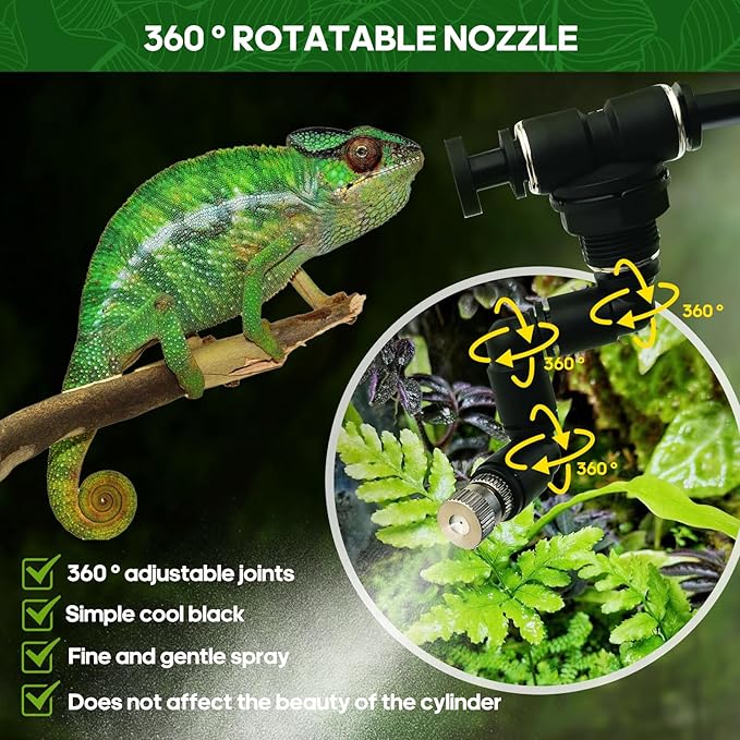 Reptile Smart Mister, Reptile Humidifiers Misting System Automatic with Timer, Terrariums Humidifier with 360°Adjustable Misting Nozzles, Spray Kit for Rainforest Plants Amphibian MYGIIKAKA