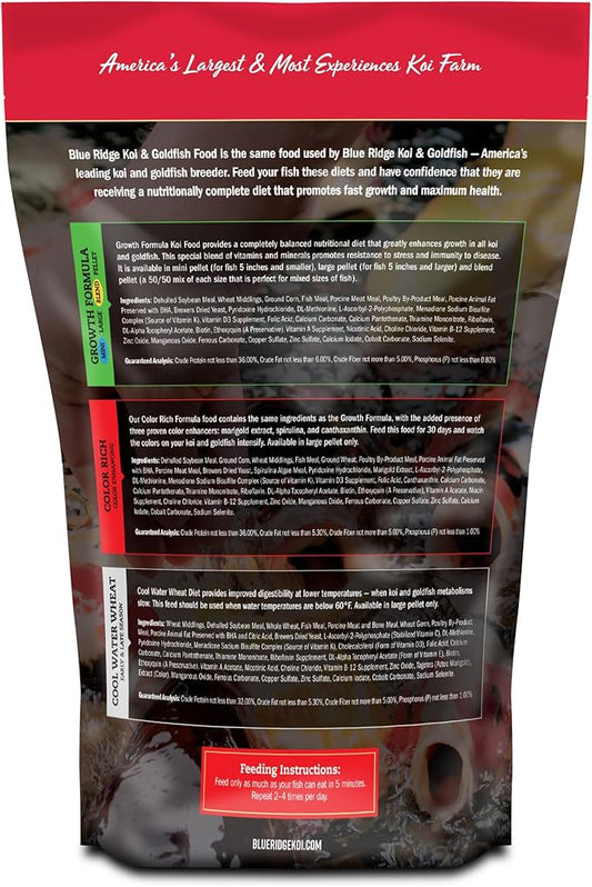Blue Ridge Koi Fish Food 2lb - Koi Food Mini Growth Formula Goldfish Food, Premium Fish Food for Ponds, Ponds Fish Food, Koi Food Fall and Winter Fish Food, Floating Pond Pellets Fish Food BlueRidgeFishHatchery